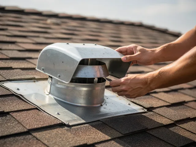 Temple City Dryer Vent Cleaning certified technician safely cleaning a roof-mounted dryer vent in Temple City