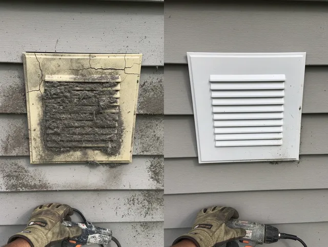 Temple City Dryer Vent Cleaning technician installing high-quality dryer vent cover at a residential property in Temple City